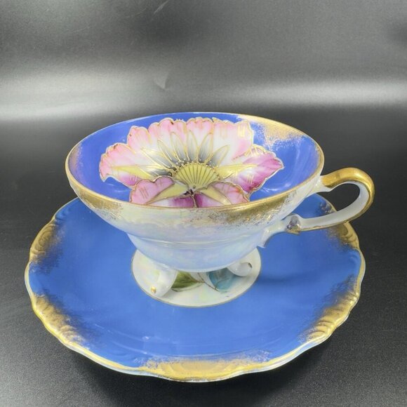 Royal Sealy Porcelain Teacup And Saucer Set Cup Textured Floral Pattern Vintage - Picture 10 of 14